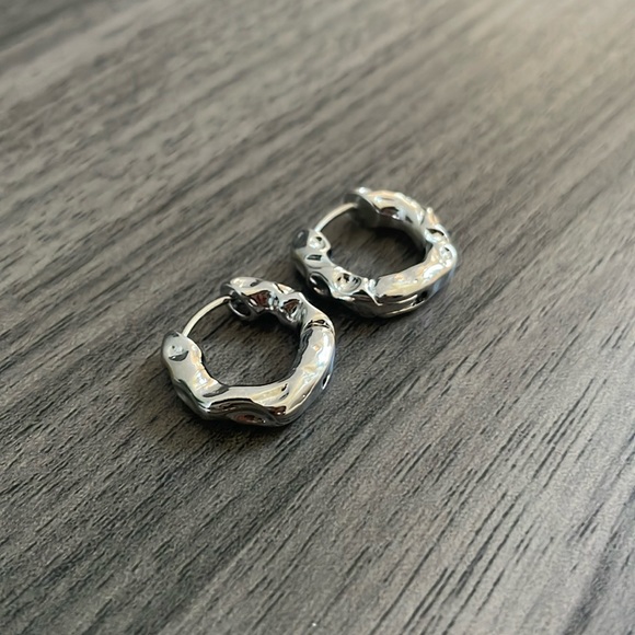 3/$30 Mini Textured Silver Hoops - Picture 2 of 5